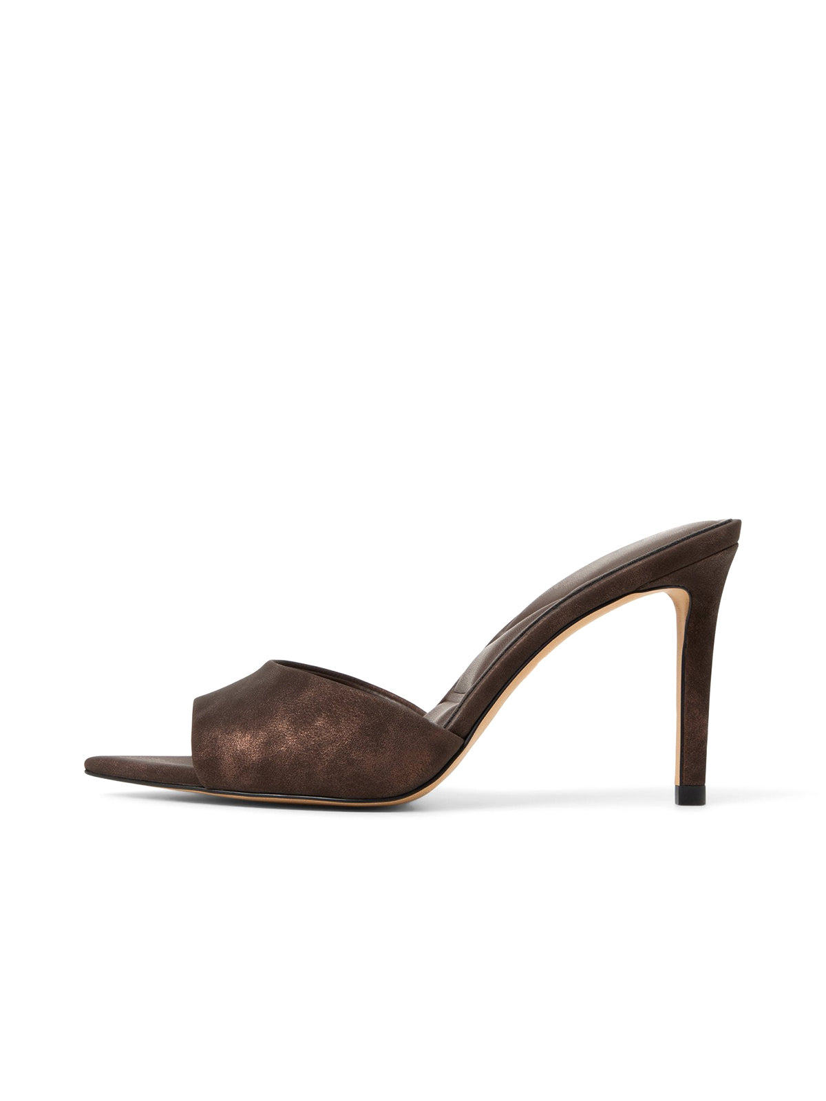 Metallic Dark Brown Open Pointed-Toe Slip-On Backless High Heels