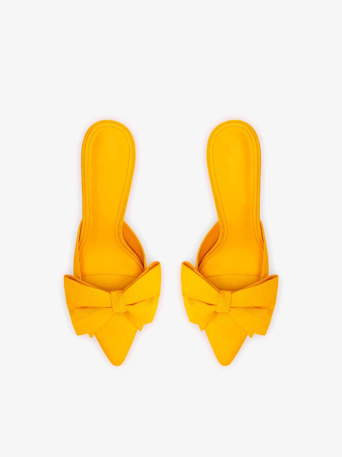 Yellow Satin Pointed-Toe Big Front Bow High Heels