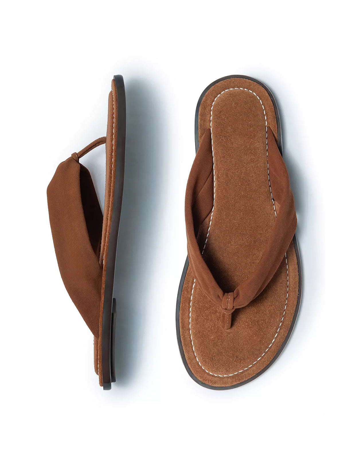 Brown Faux Suede Round-Toe Strap Flip-Flop Flats