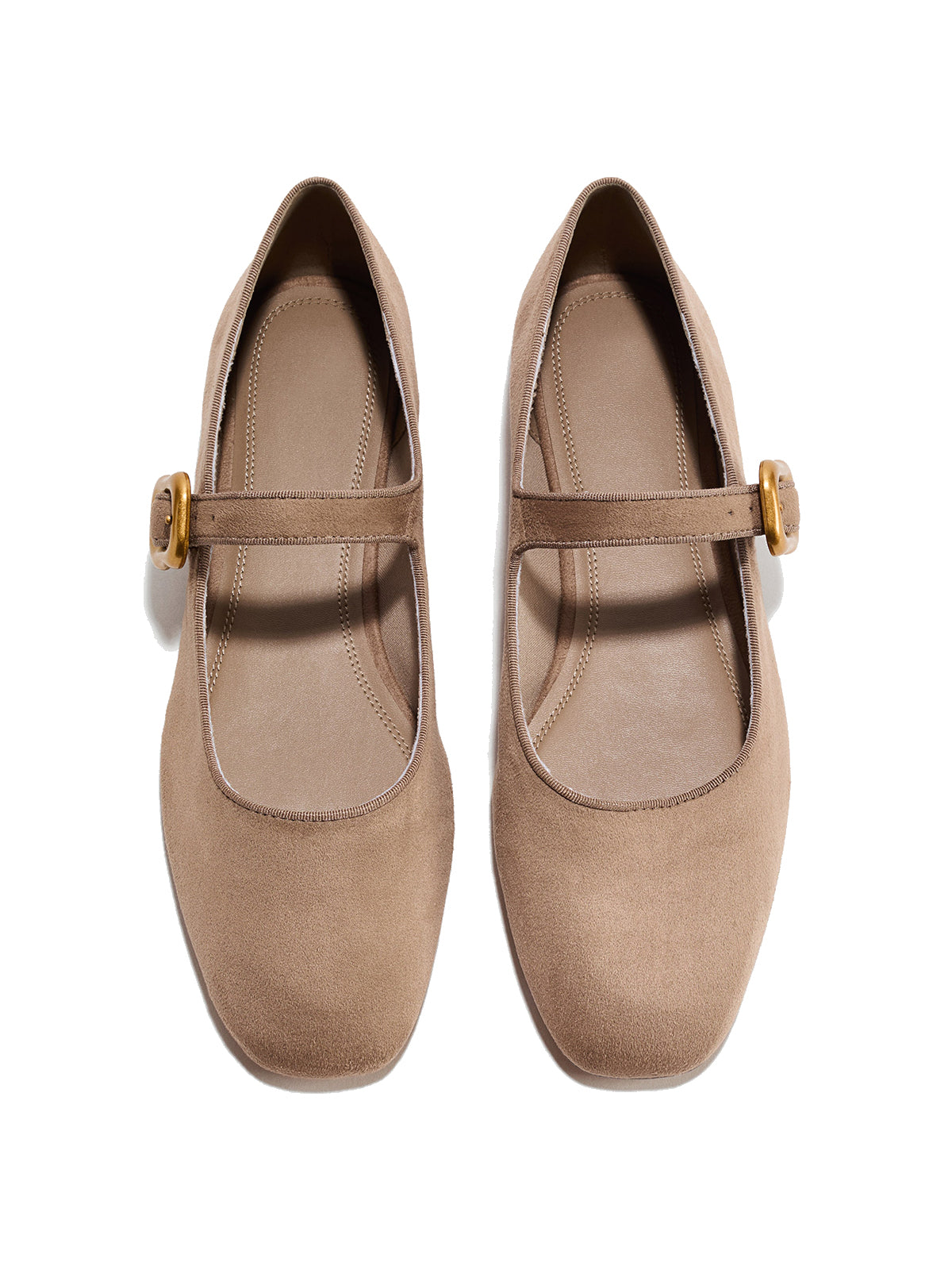 Grayish Beige Faux Suede Square-Toe Mary Jane Classic Ballet Flats