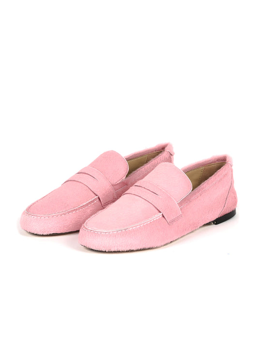 Pink Pony Hair Vegan Leather Round-Toe Slip-On Chic Flats