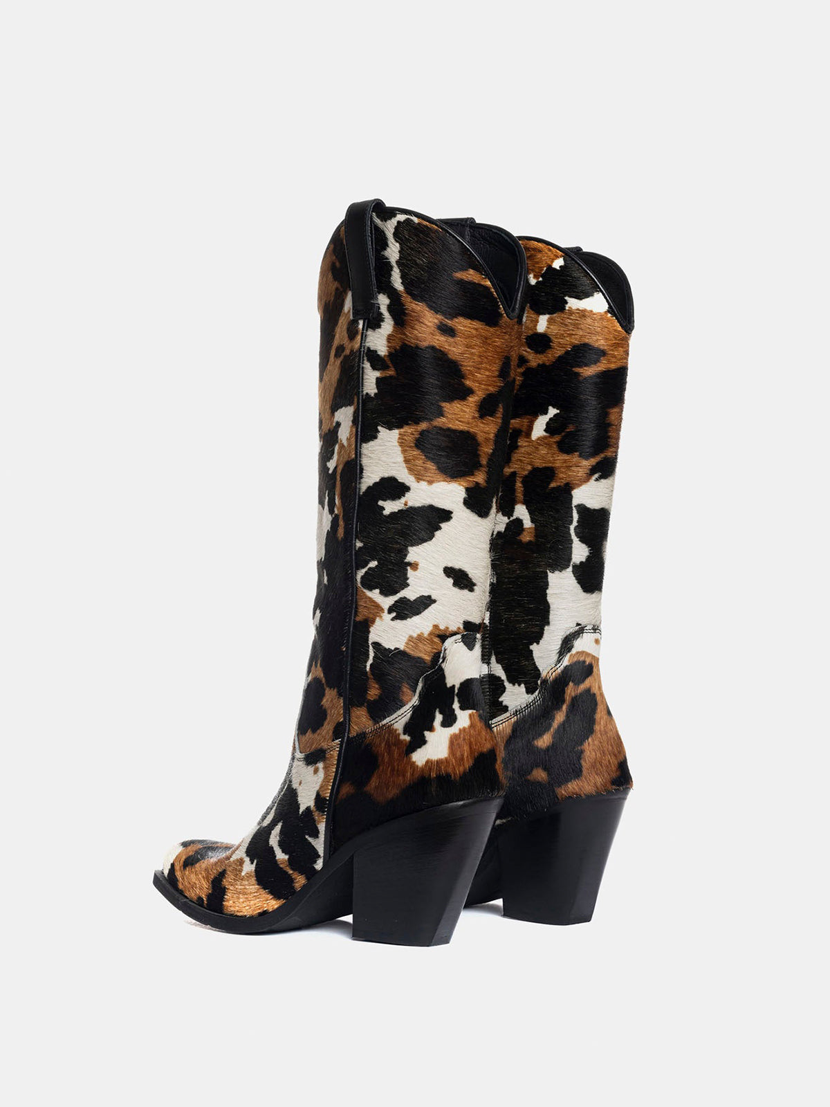 Cow Print Pony Hair Snip-Toe Simple Half-Zip Mid Calf Cowgirl Boots