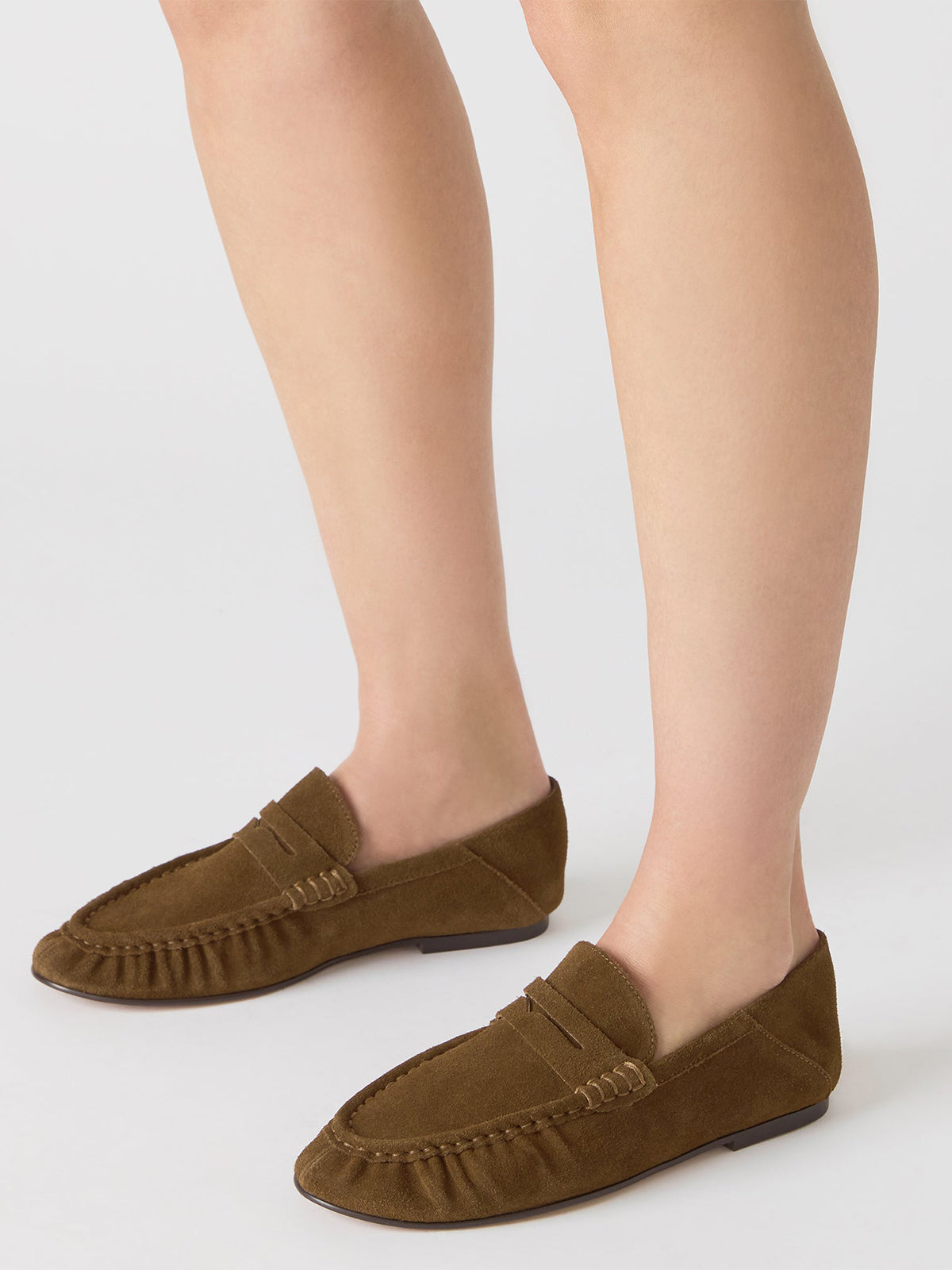 Brown Faux Suede Round-Toe Stylish Slip-On Loafers Flats