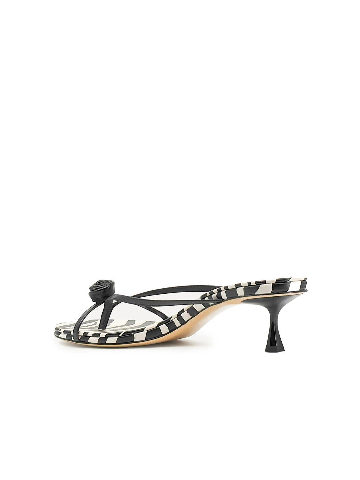 Black Round-Toe Front Rose Flip Flop Kitten Heels