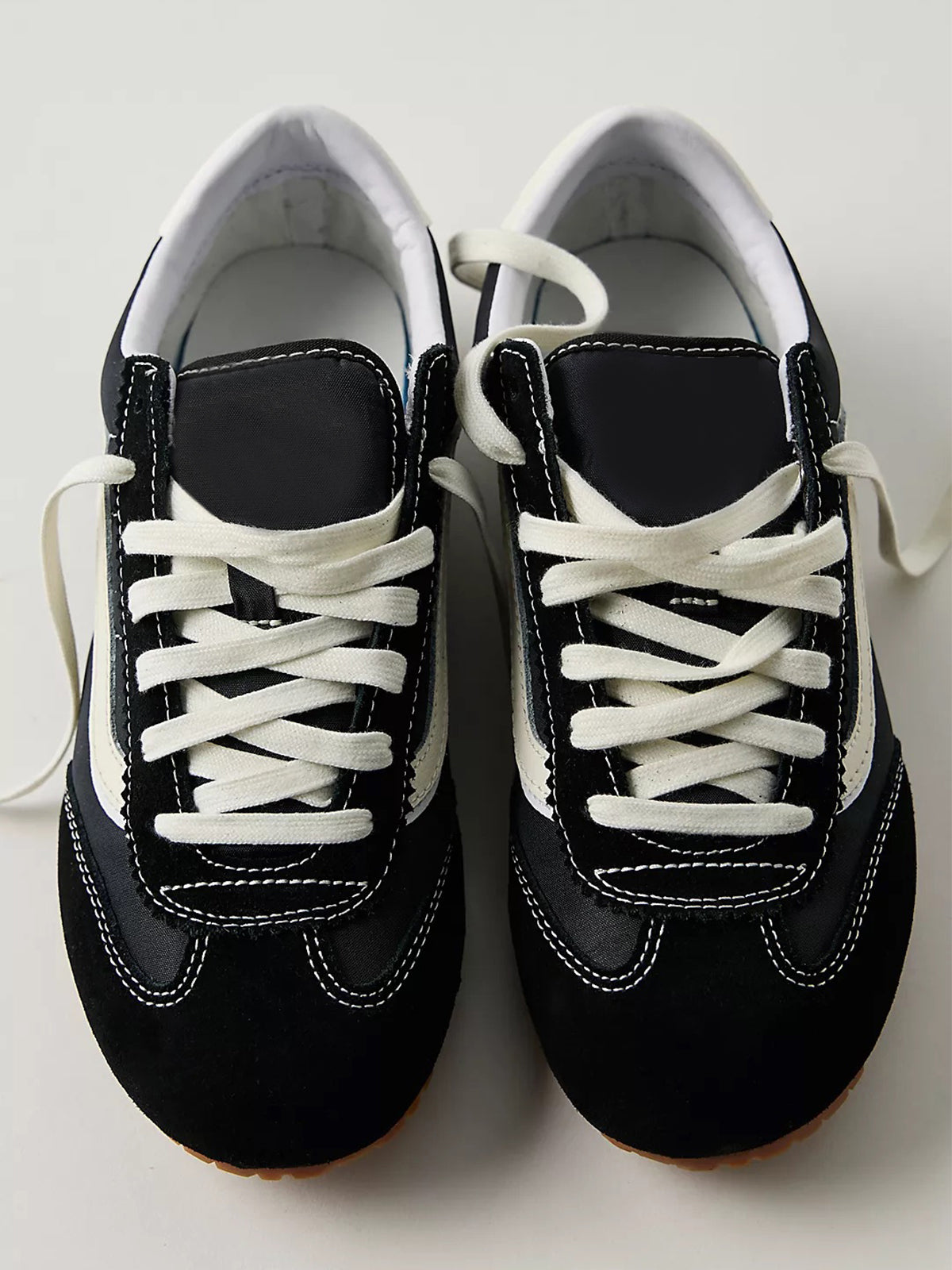 Black Faux Suede Round-Toe Lace-Up Flats Sneakers