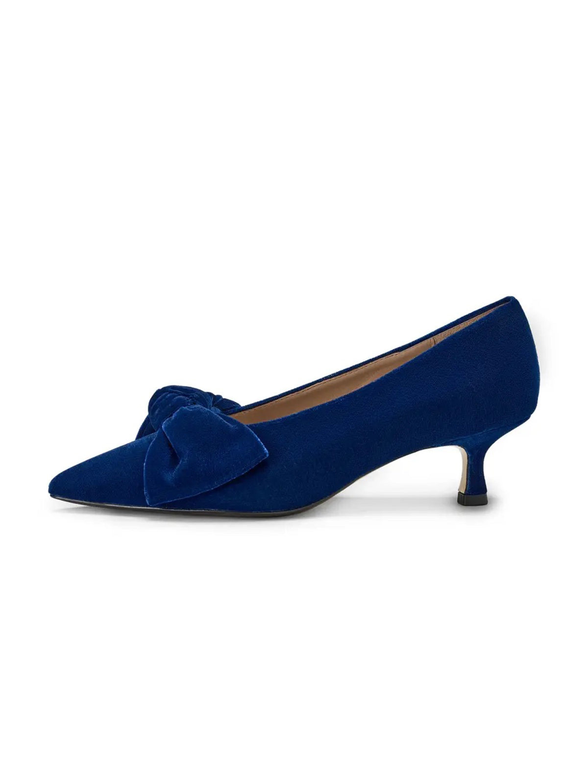 Navy Velvet Pointed-Toe Front Oversized Bow Slip-On Kitten Heels