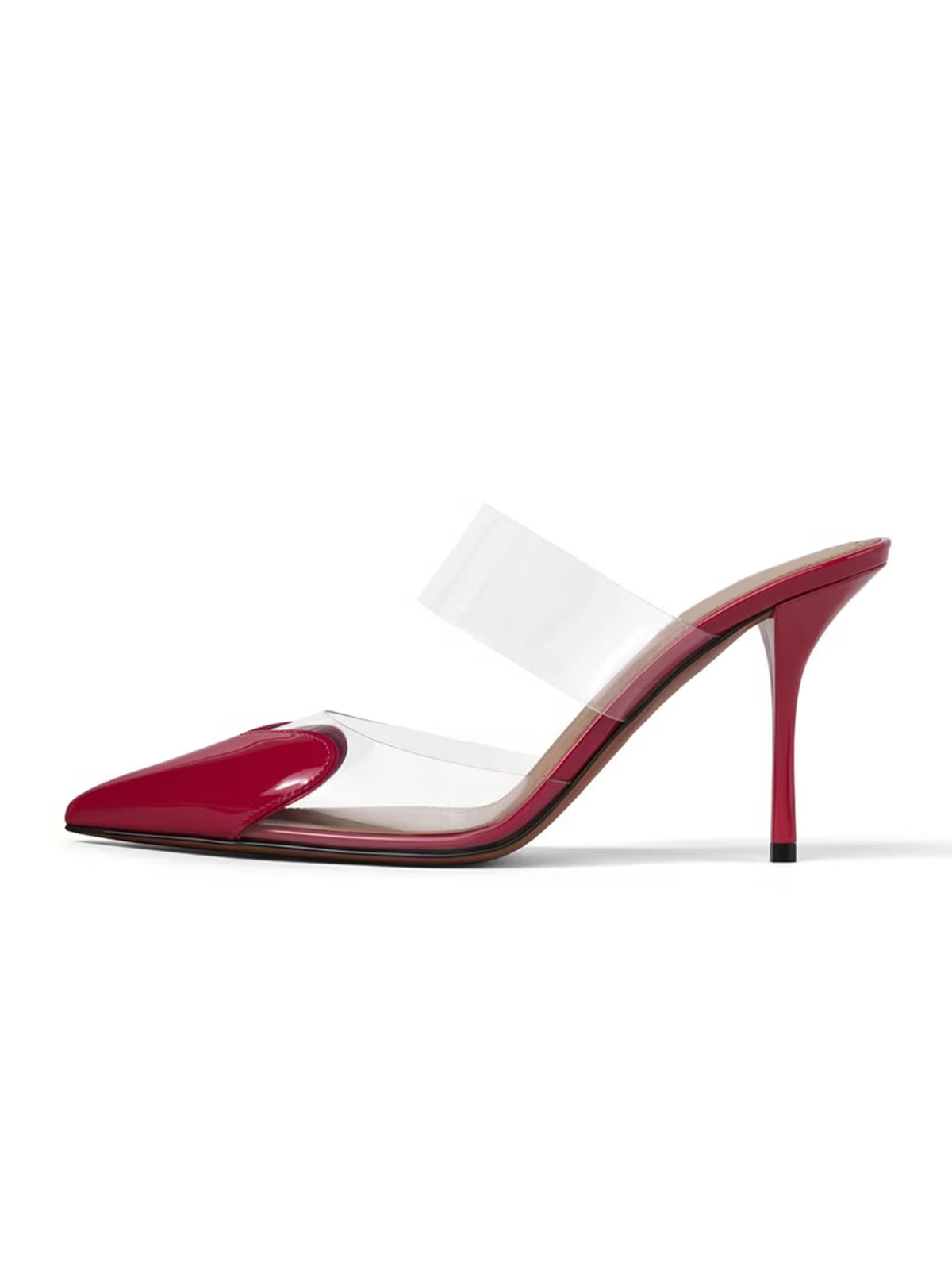 Patent Cherry Red And TPU Transparent Film Pointed-Toe Slip-On High Heels
