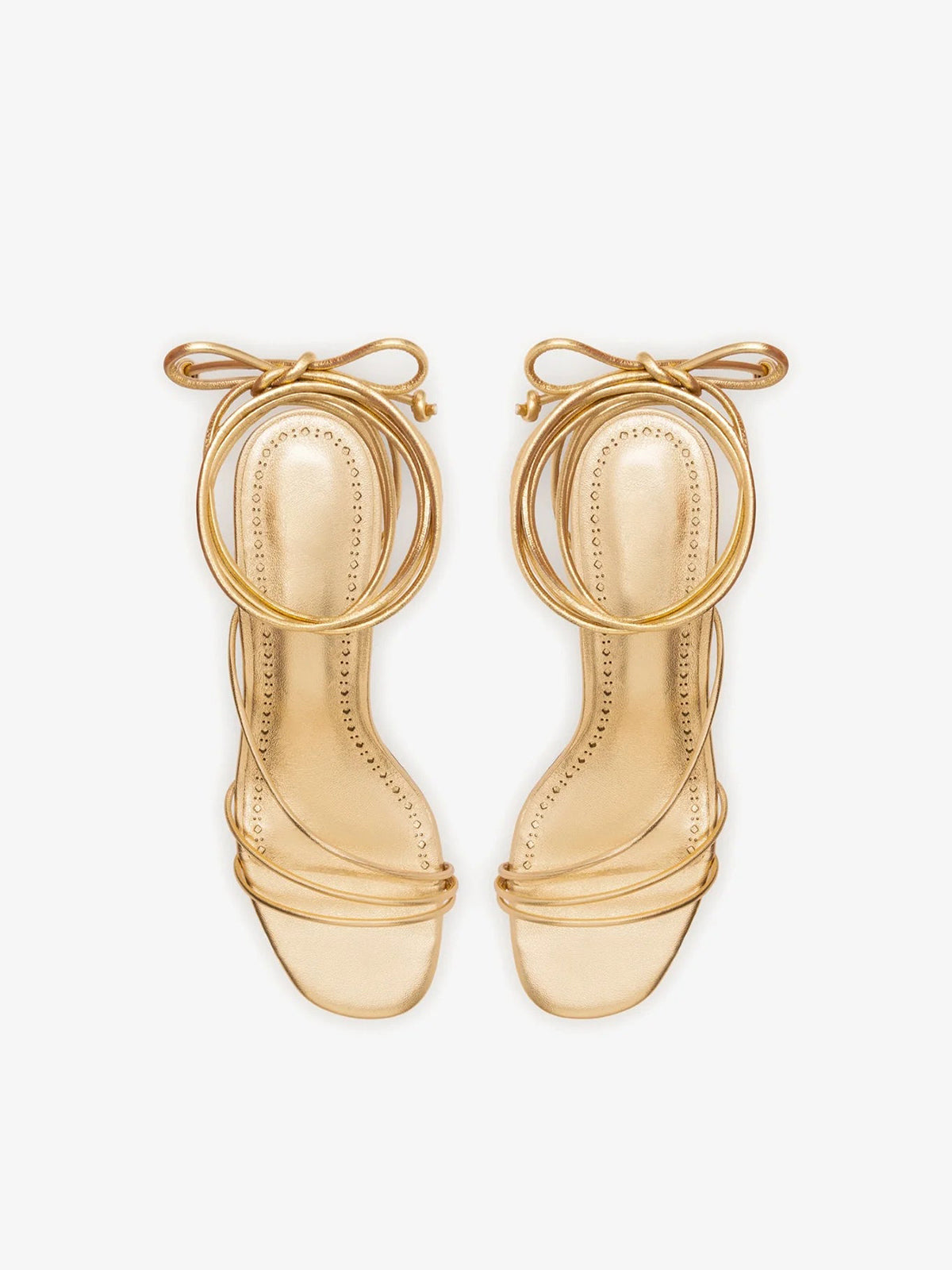 Metallic Gold Round-Toe Front And Long Ankle Strap Kitten Heels