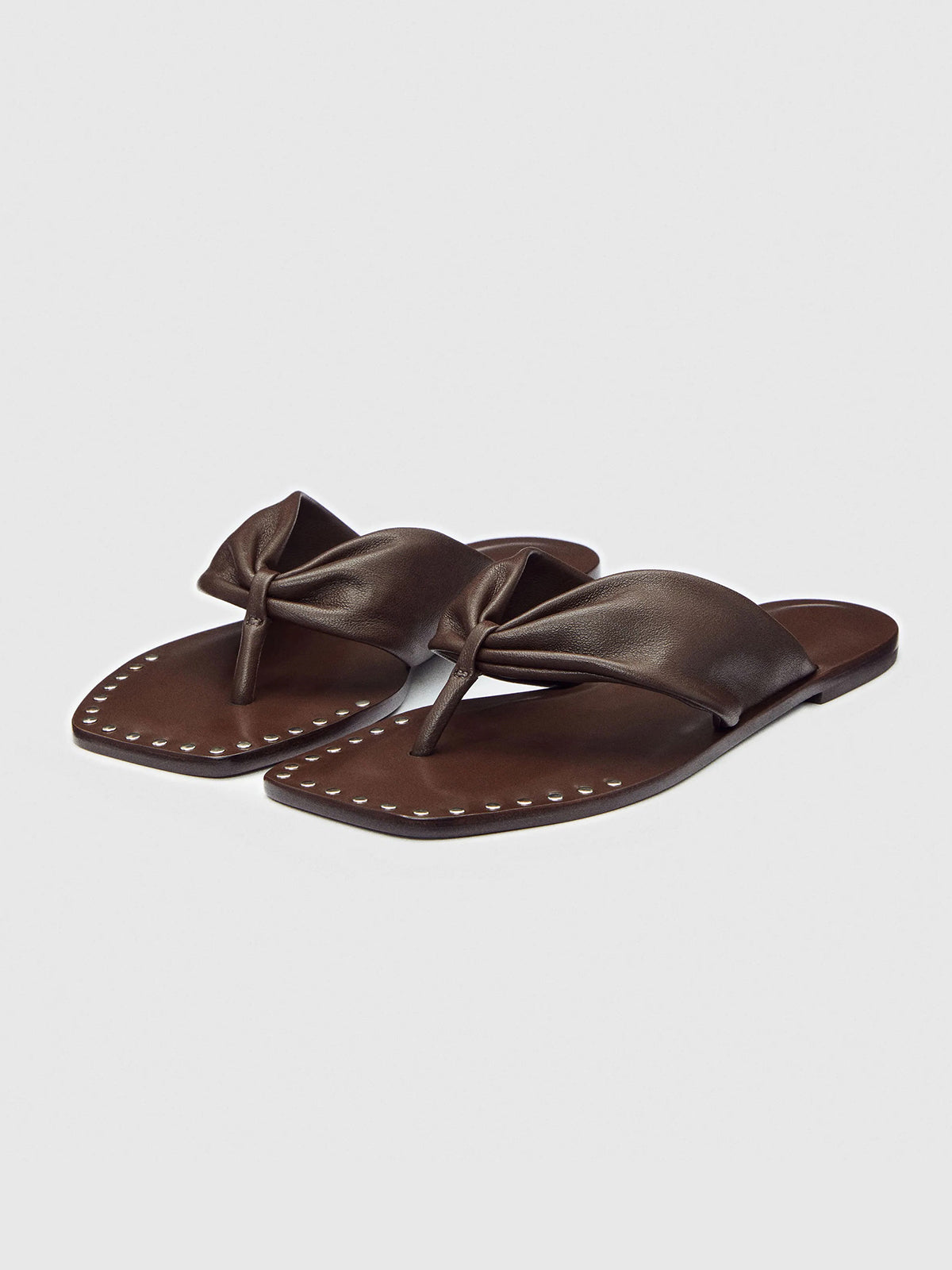 Coffee Square-Toe Front Studs Flip-Flops Simple Backless Flats