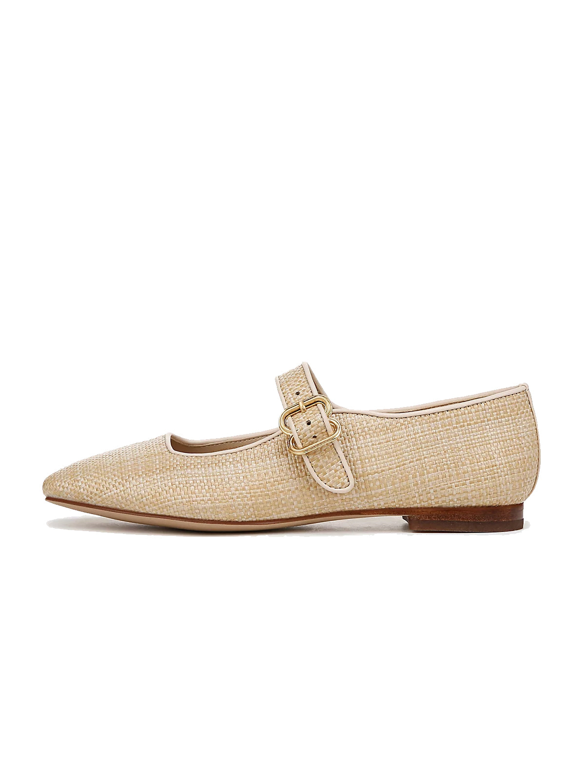 Beige Square-Toe Woven Bridge Strap Mary Jane Flats