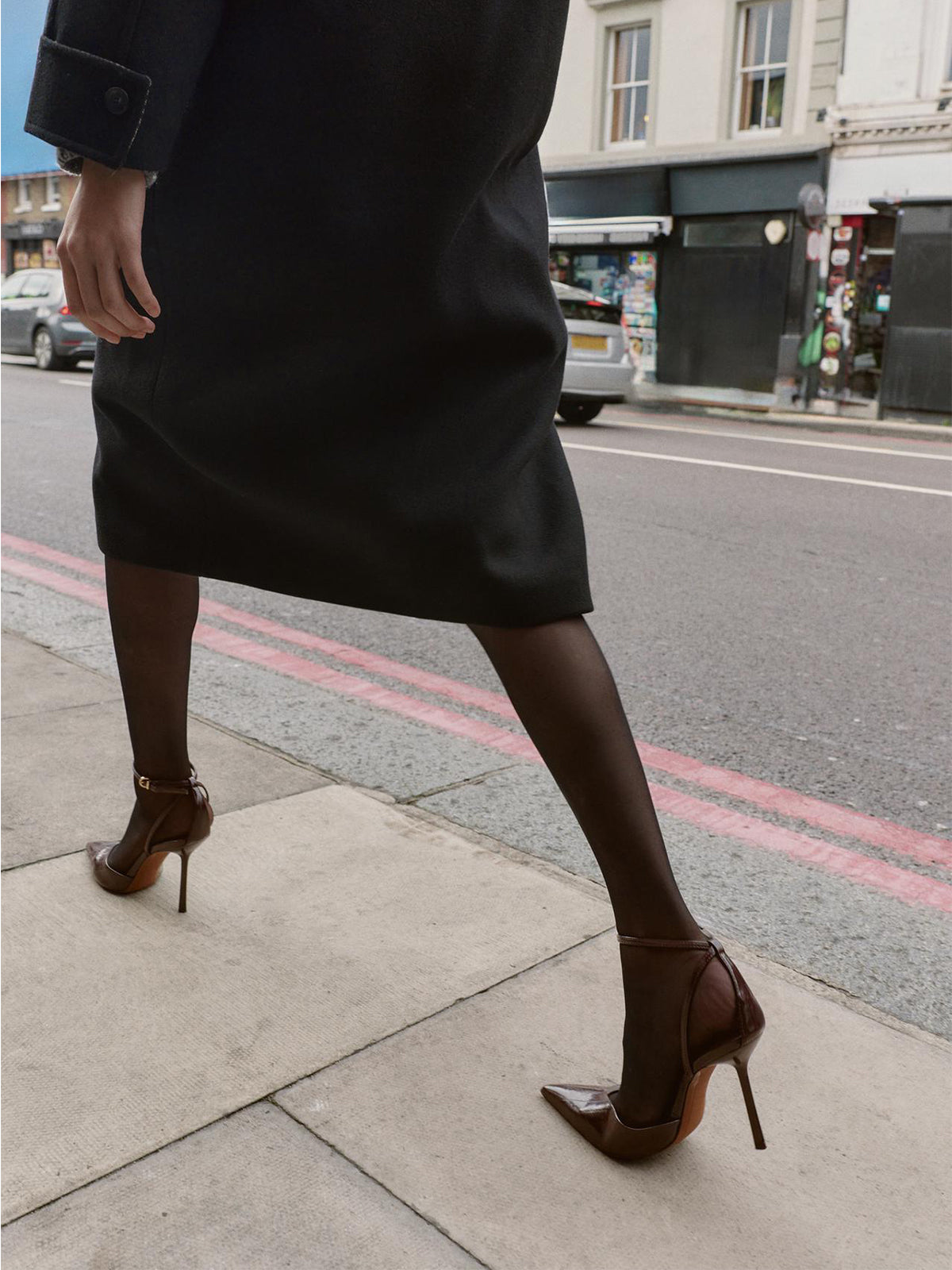 Black Eel Skin Pattern Strappy With Buckle Slingback High Heels