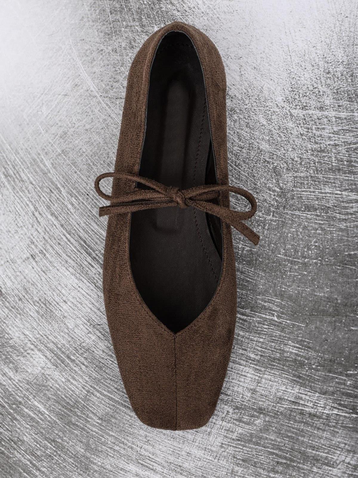 Coffee Faux Suede Square-Toe Chic Bridge Strap Slip-On Stylish Flats