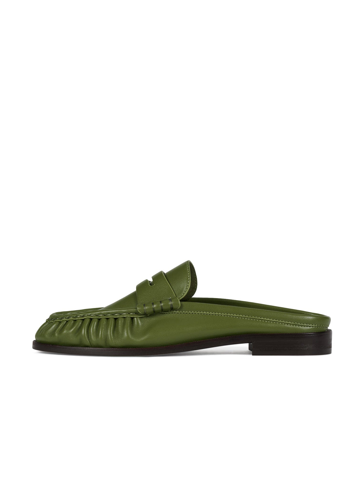 Round-Toe Backless Slip-On Loafer Mule Flats - Green