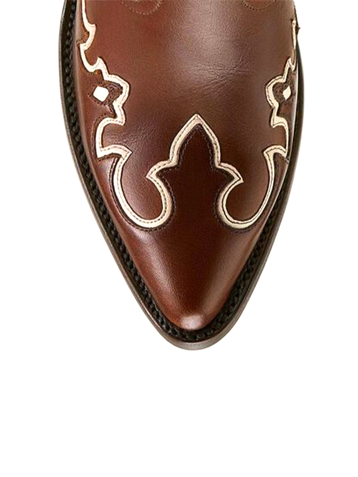 Metallic Mocha Brown Pointed-Toe Applique Western Mid Calf Boots