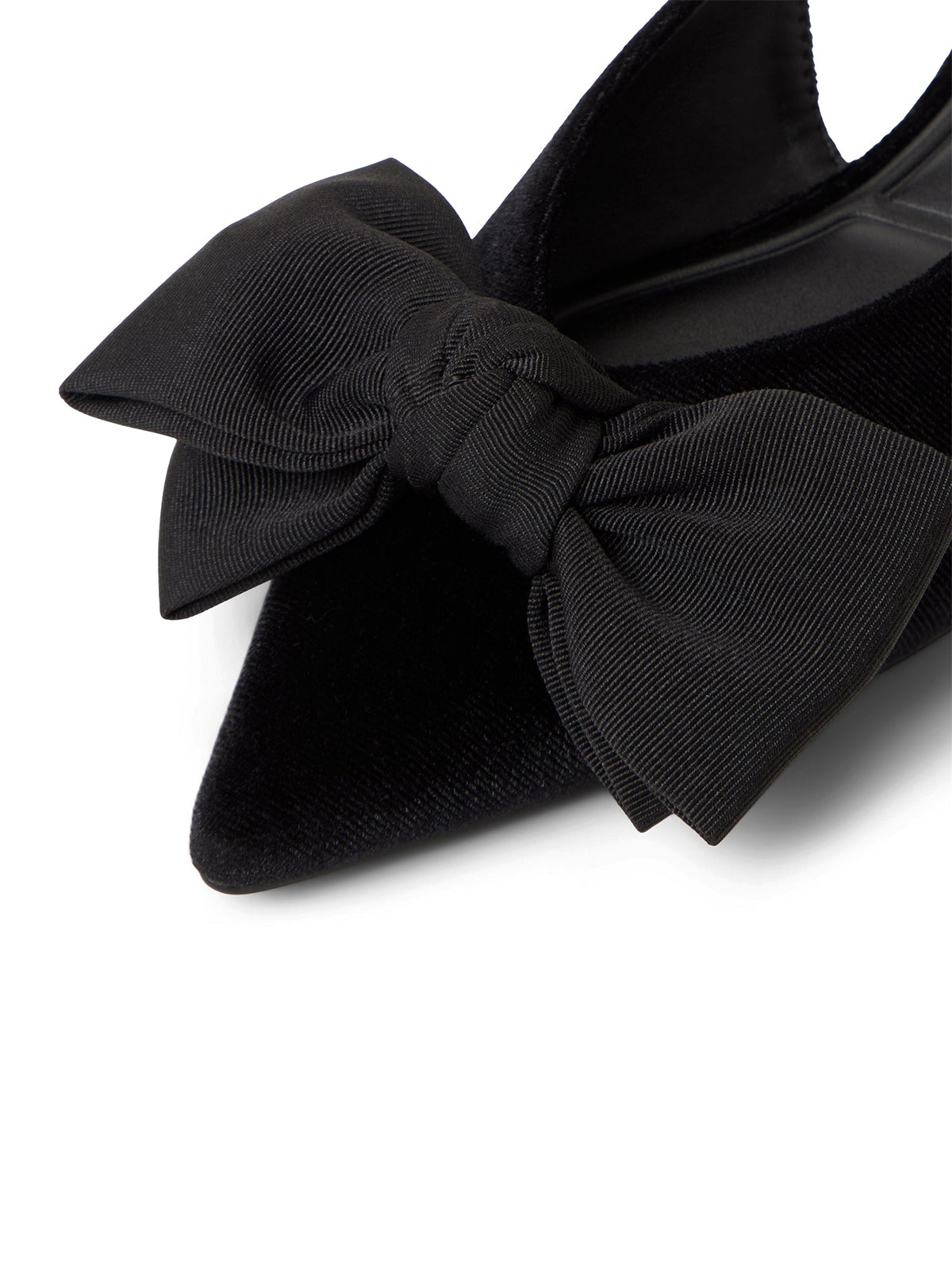 Black Satin Pointed-Toe Front Big Bow Slingback Flats