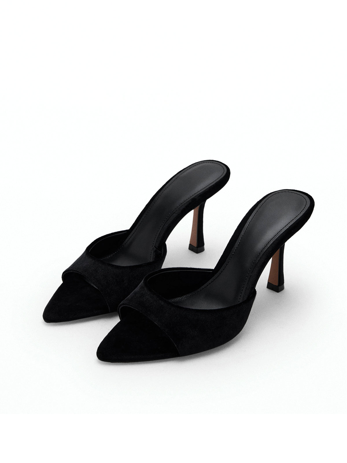 Black Velvet Pointed-Toe Simple High Heels Sandals