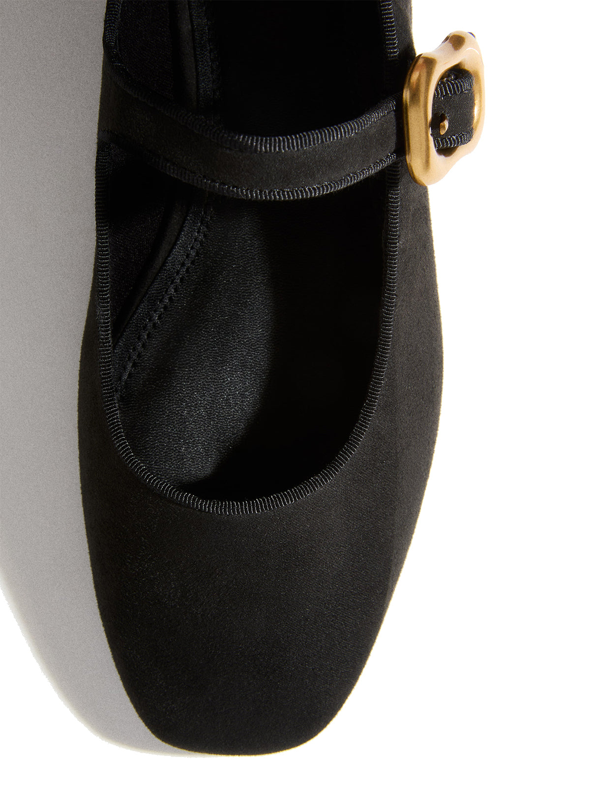 Black Faux Suede Square-Toe Mary Jane Classic Ballet Flats