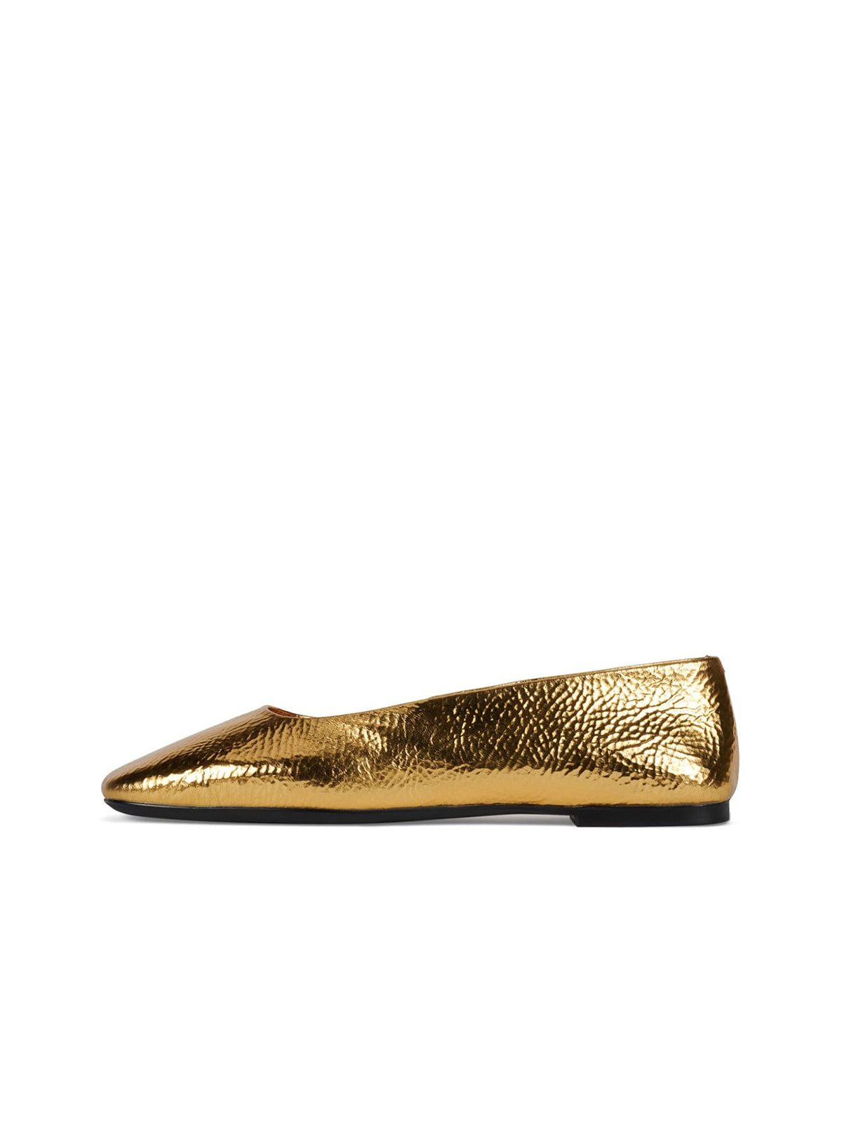 Crinkle Metallic Gold Square-Toe Ballet Flats