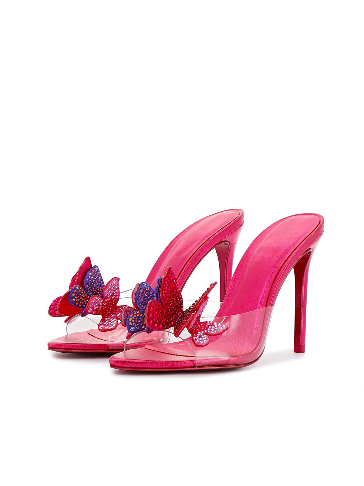Pink Pointed-Toe Front Transparent TPU Film With Butterflies High Heels