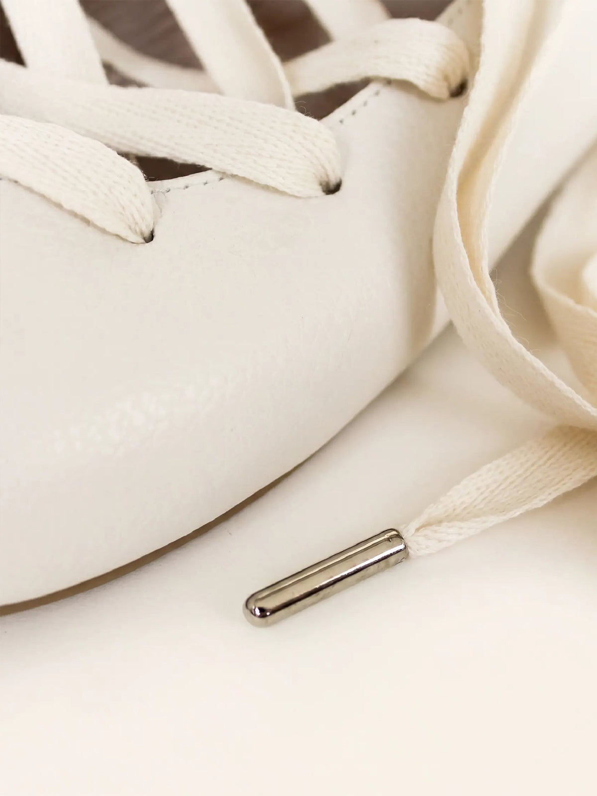 Ivory Round-Toe Lace-Up Stylish Ballet Flats
