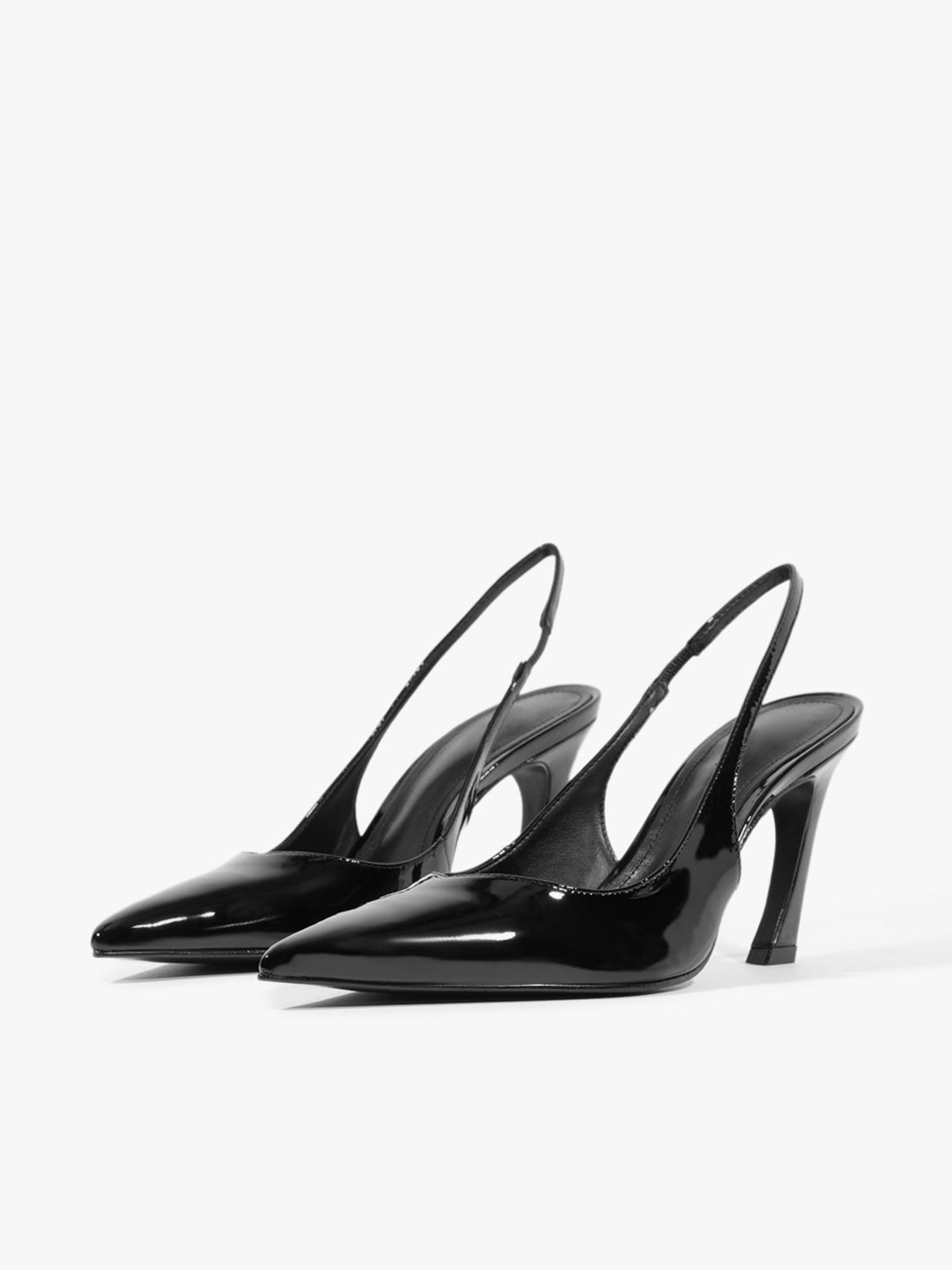 Slingback Pointed-Toe Simple Kitten Heels - Patent Black