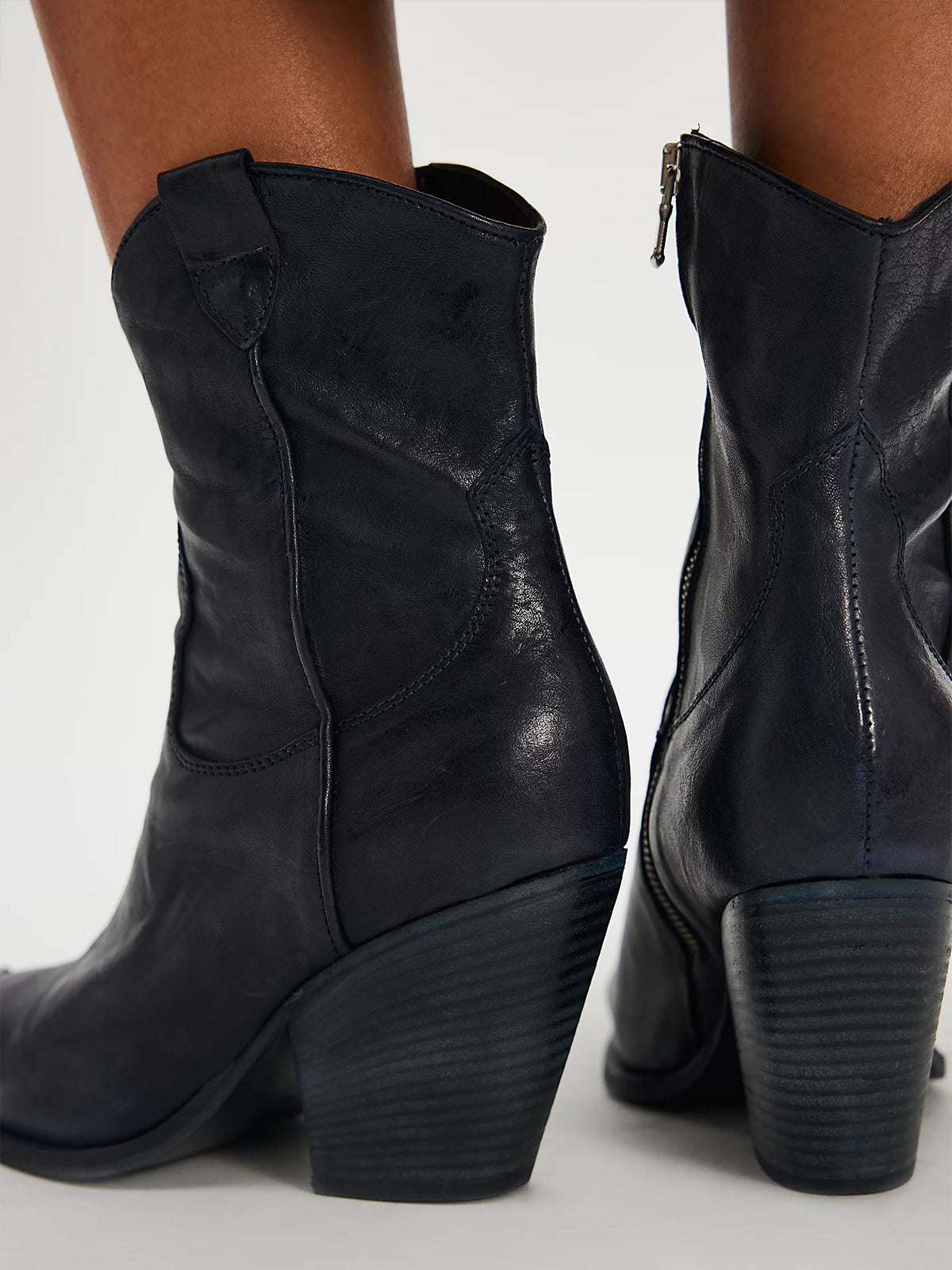 Metal Snip-Toe Full-Zip Classic Cowgirl Ankle Boots - Dark Navy