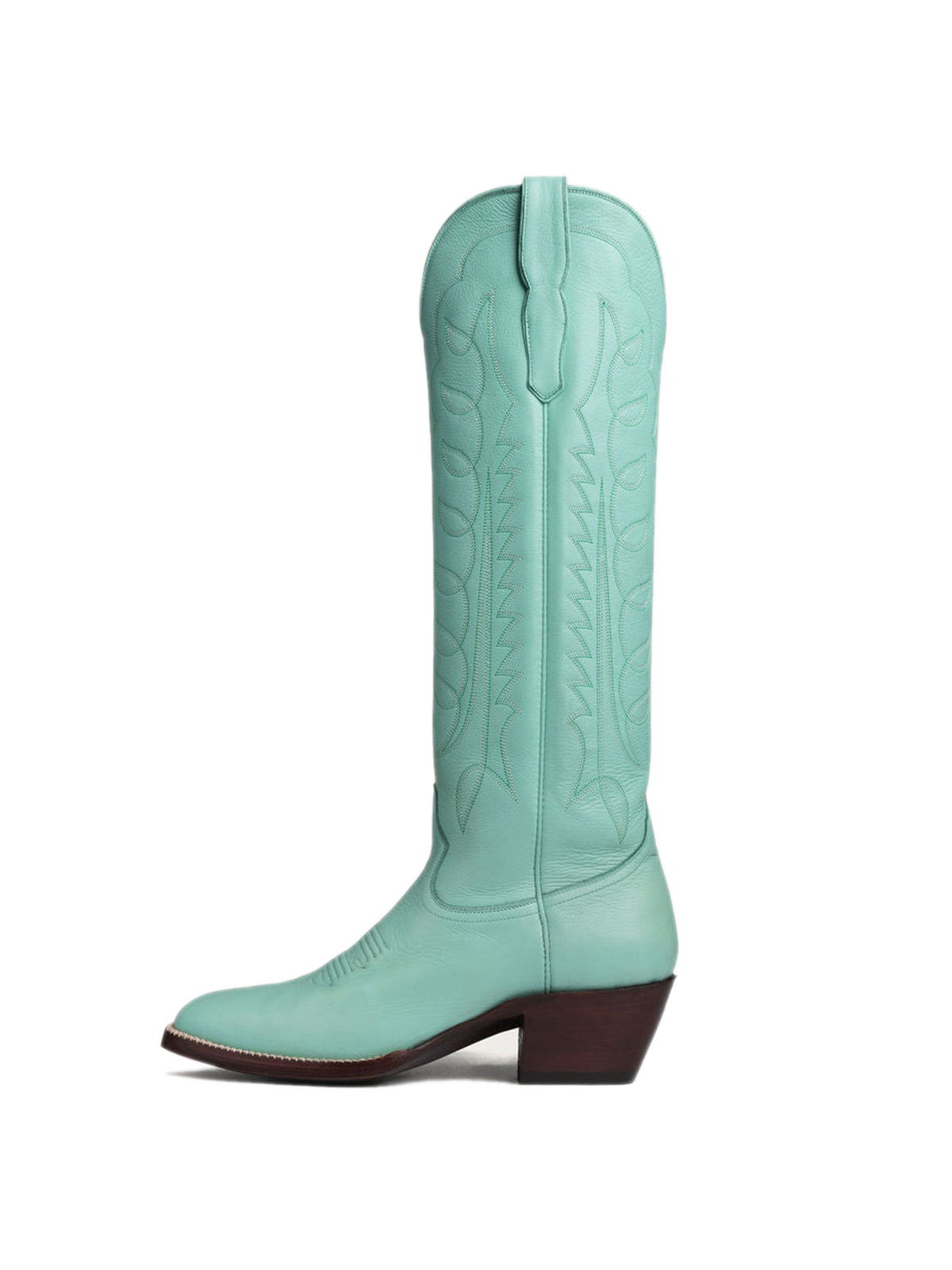 Blue Classic Almond-Toe Embroidery Tall Knee High Wide Calf Cowgirl Boots