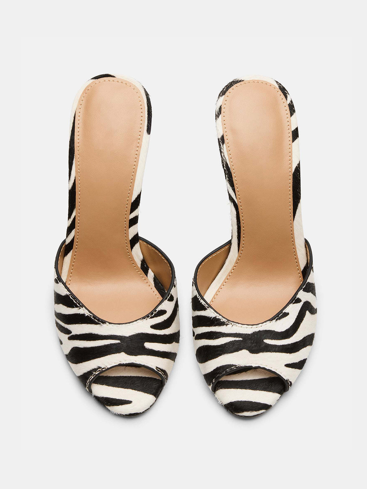 Round-Toe Slip-On High Stiletto Heels Pumps - Zebra Pony Hair