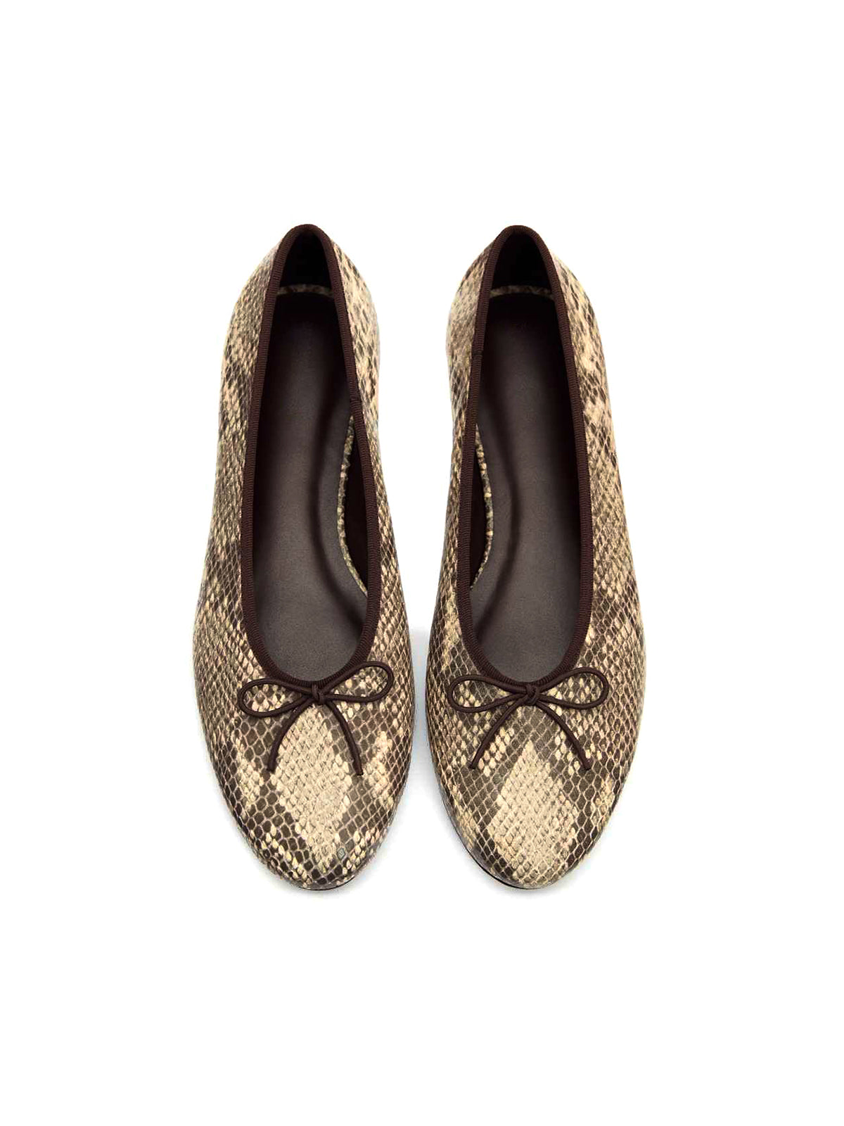Snakeskin Round-Toe Slip-On Front Classic Bow Ballet Flats