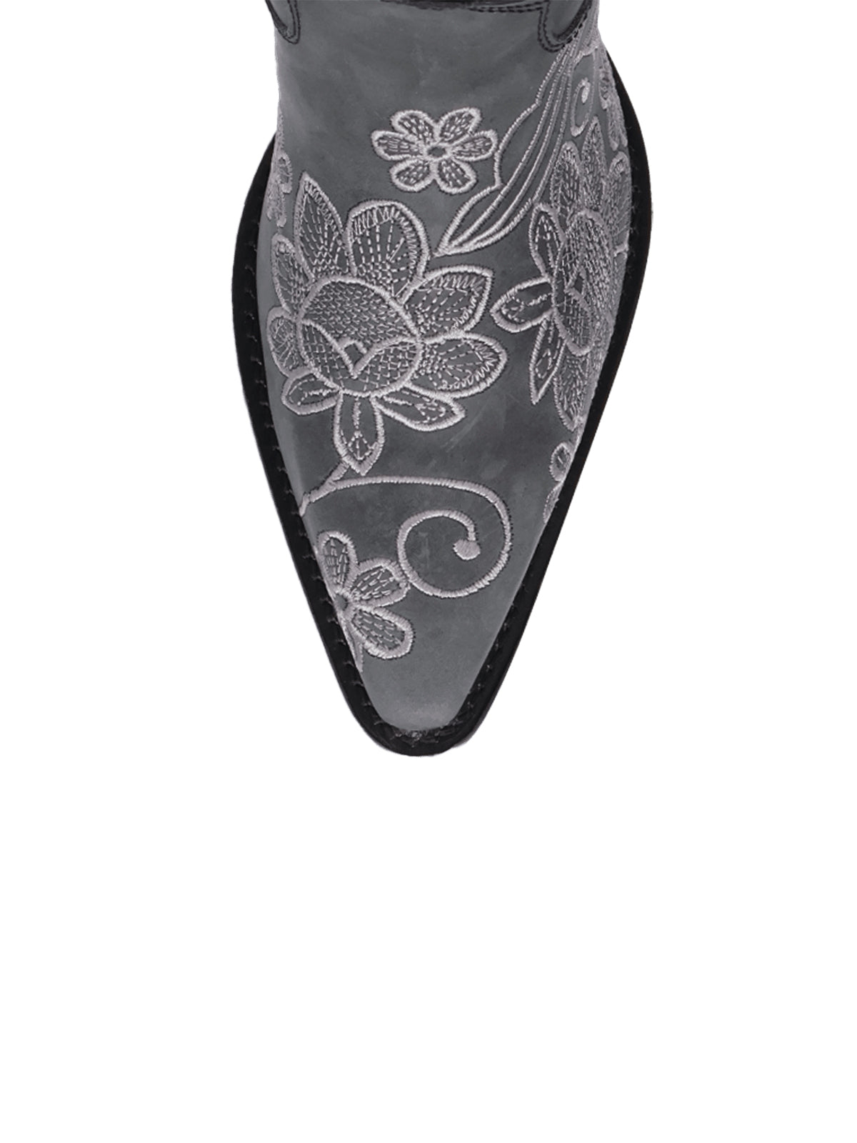 Dark Gray Snip-Toe Flourishing Flowers Embroidery Mid Calf Cowgirl Boots