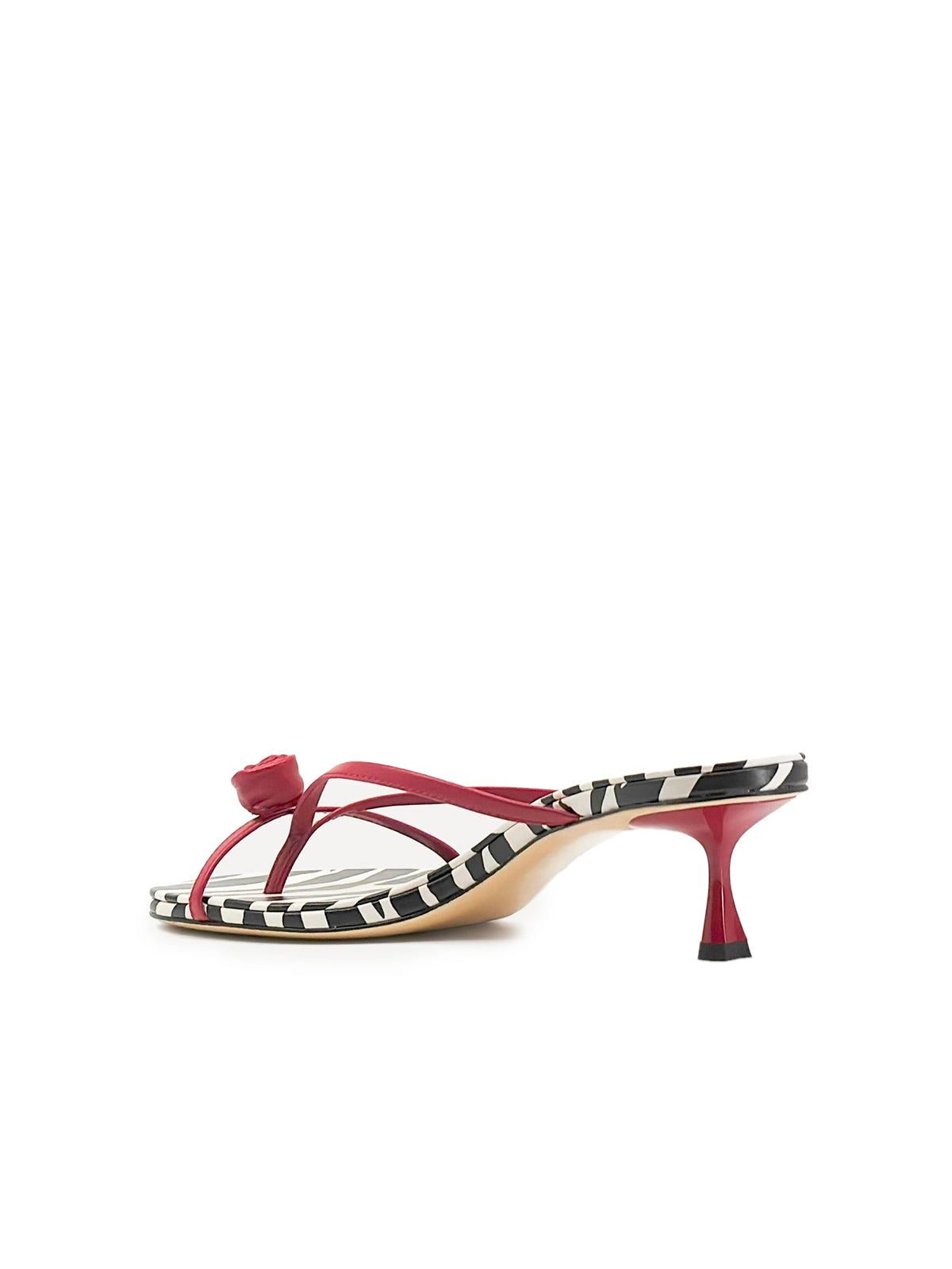Red Round-Toe Front Rose Flip Flop Kitten Heels