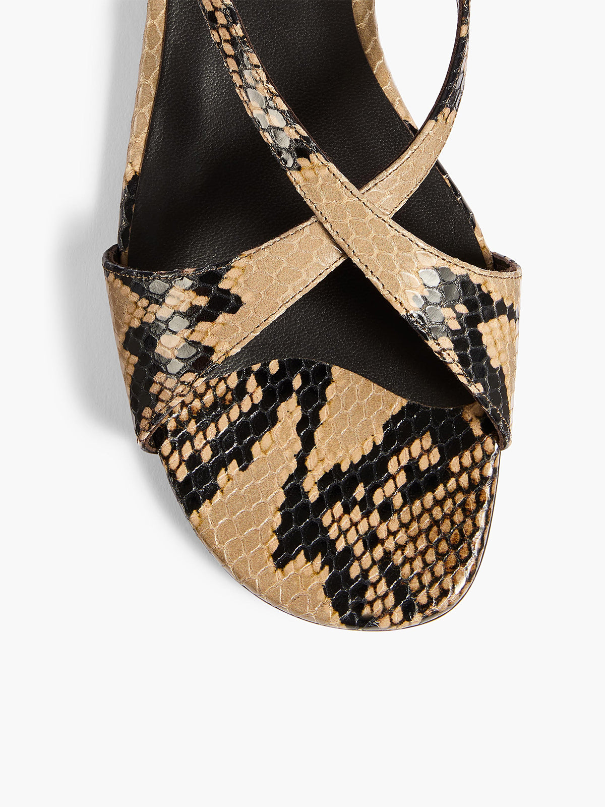Snakeskin Pattern Square-Toe Crossed Straps Back And Ankle Strap Flats