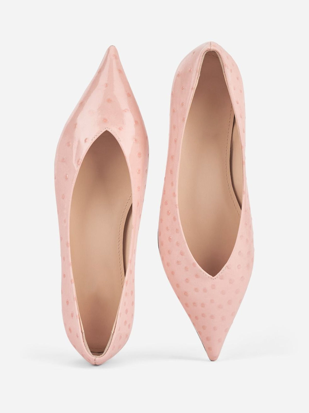 Pink Ostrich Pattern Pointed-Toe Slip-On Ballet Flats