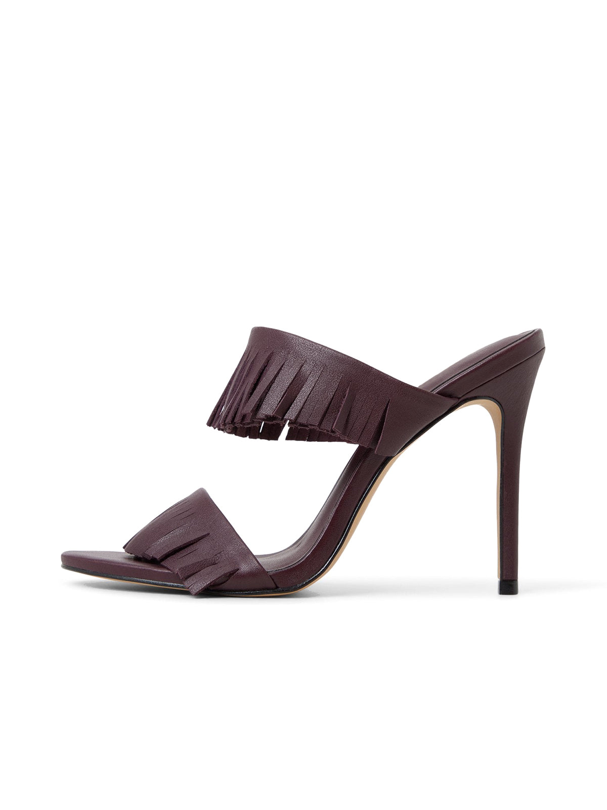 Purple Open Round-Toe Fringe High Heels