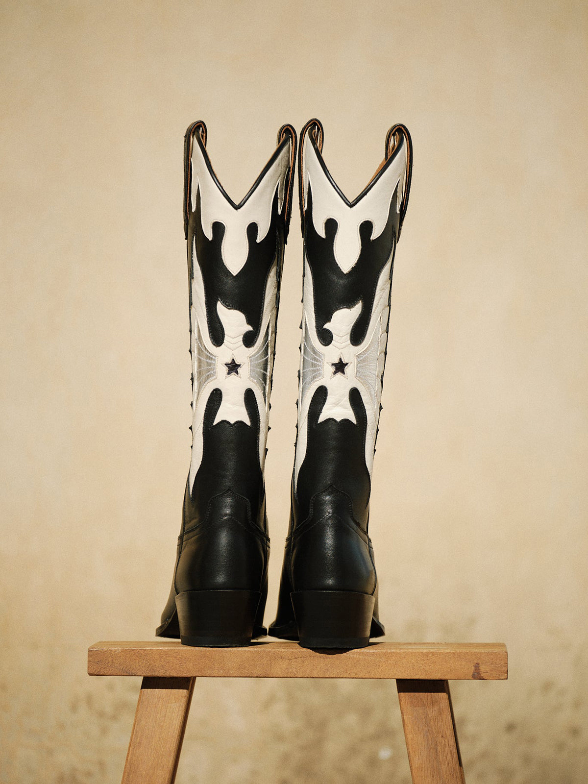 Black Snip-Toe White Eagle Inlay Wide Calf Knee High Tall Cowgirl Boots