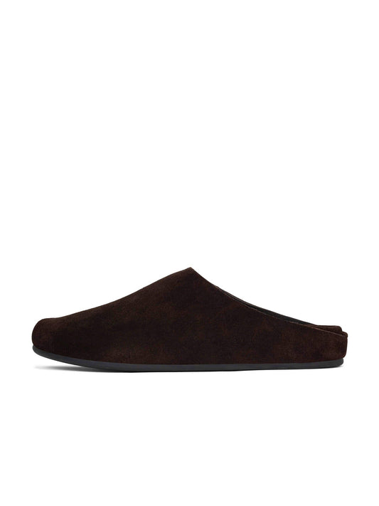 Coffee Faux Suede Square-Toe Slip-On Simple Backless Flats