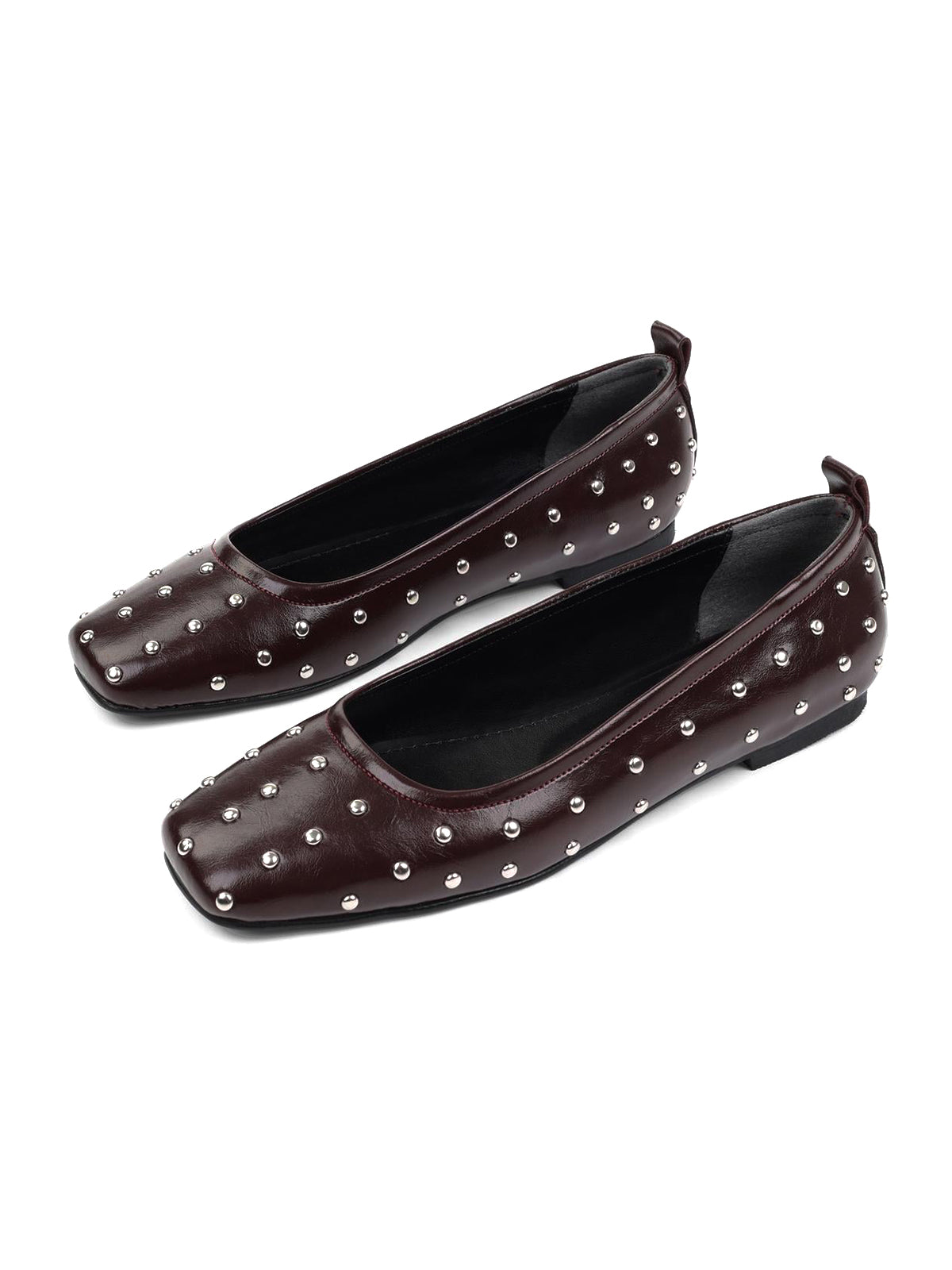 Burgundy Square-Toe Tiny Studs Slip-On Flats