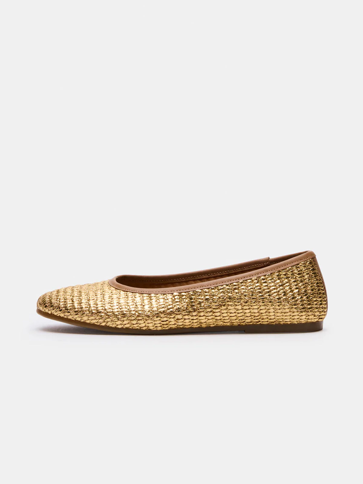 Gold Round-Toe Woven Classic Ballet Flats