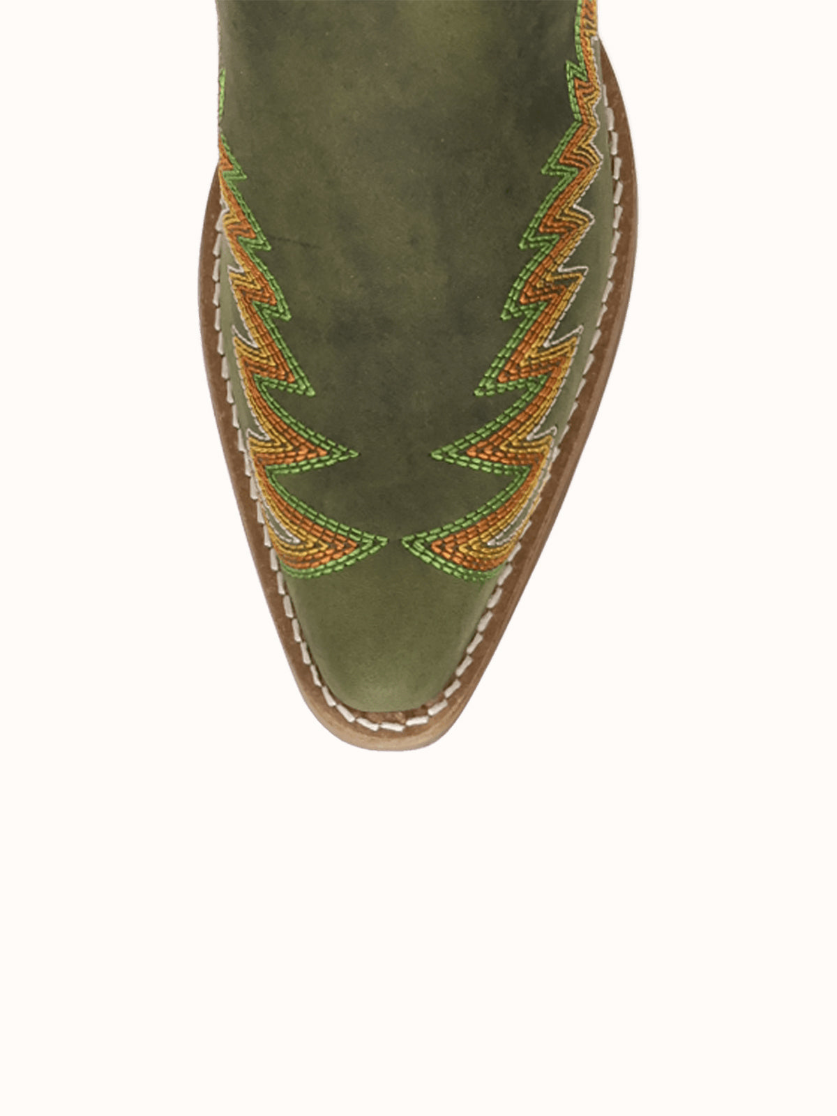 Olive Green Snip-Toe Chic Flame Embroidery Sleek Mid Calf Cowgirl Boots