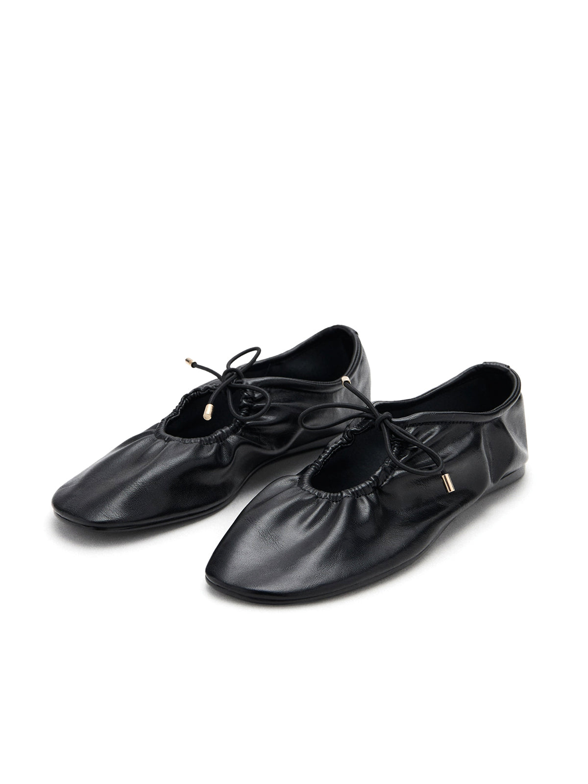 Black Square-Toe Mary Jane With Bow Ruched Ballet Flats