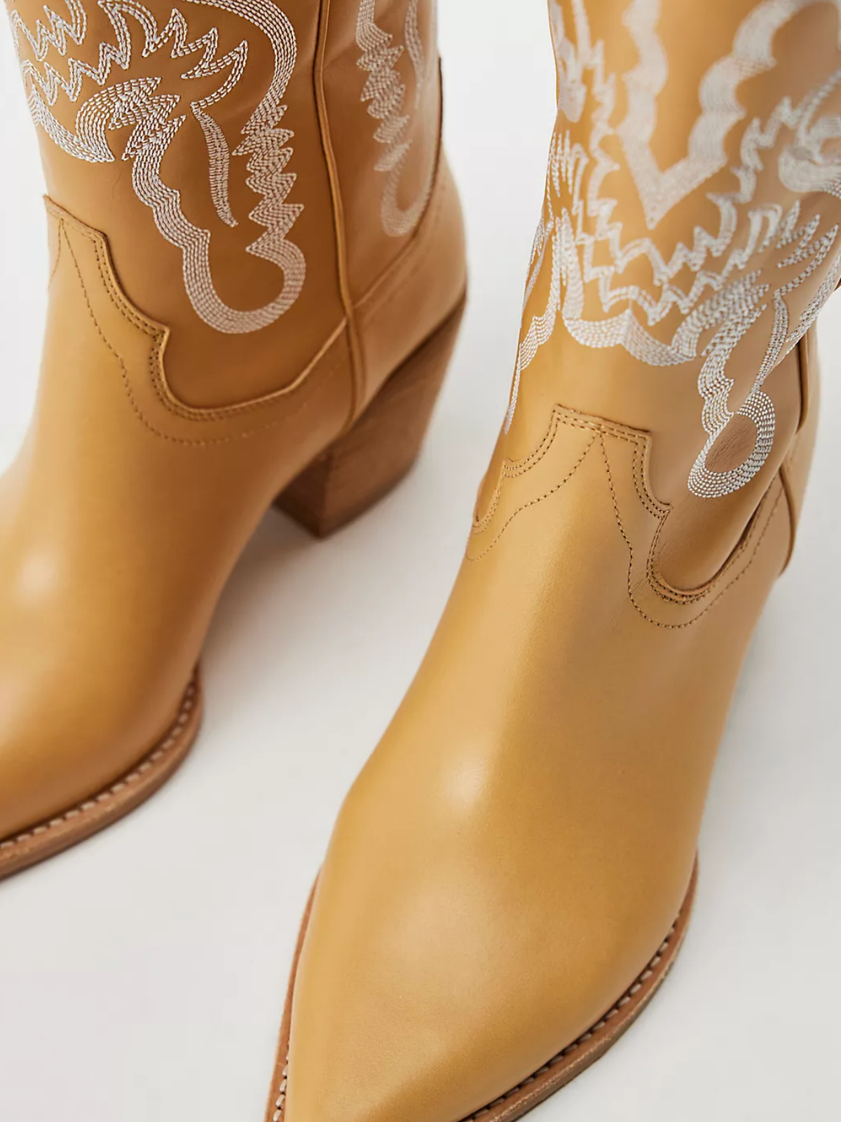 Yellow Snip-Toe Embroidery Wide Mid Calf Cowgirl Boots