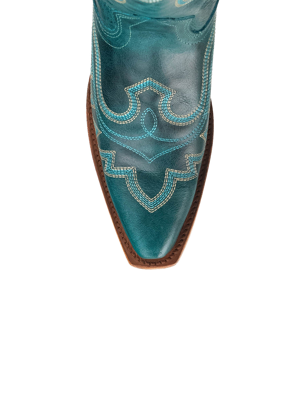 Distressed Turquoise Snip-Toe Embroidery Knee High Tall Half-Zip Cowgirl Boots
