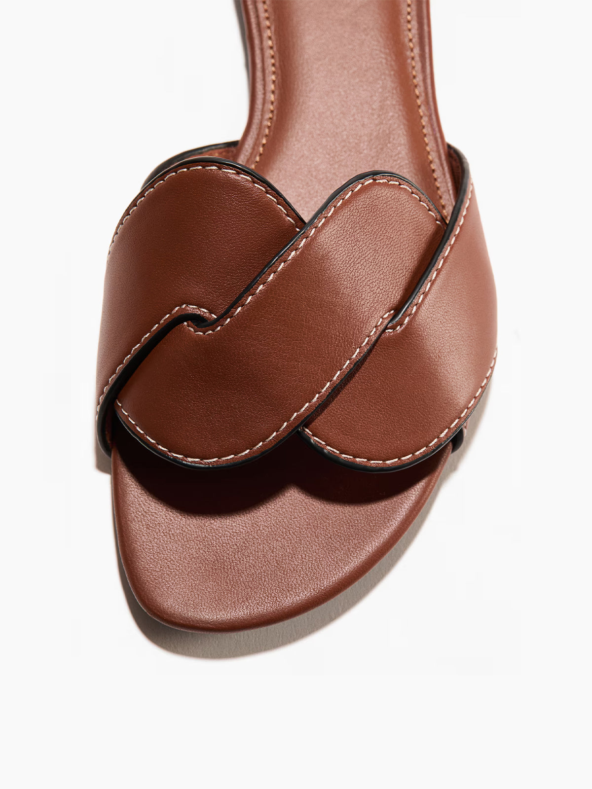 Brown Square-Toe Braided Strap Flats Sandals