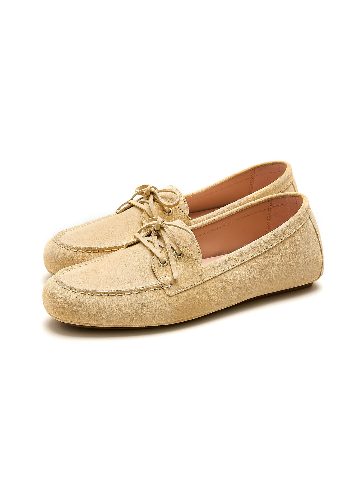 Yellow Cow Suede Round-Toe Lace-Up Boat Shoes Chic Flats