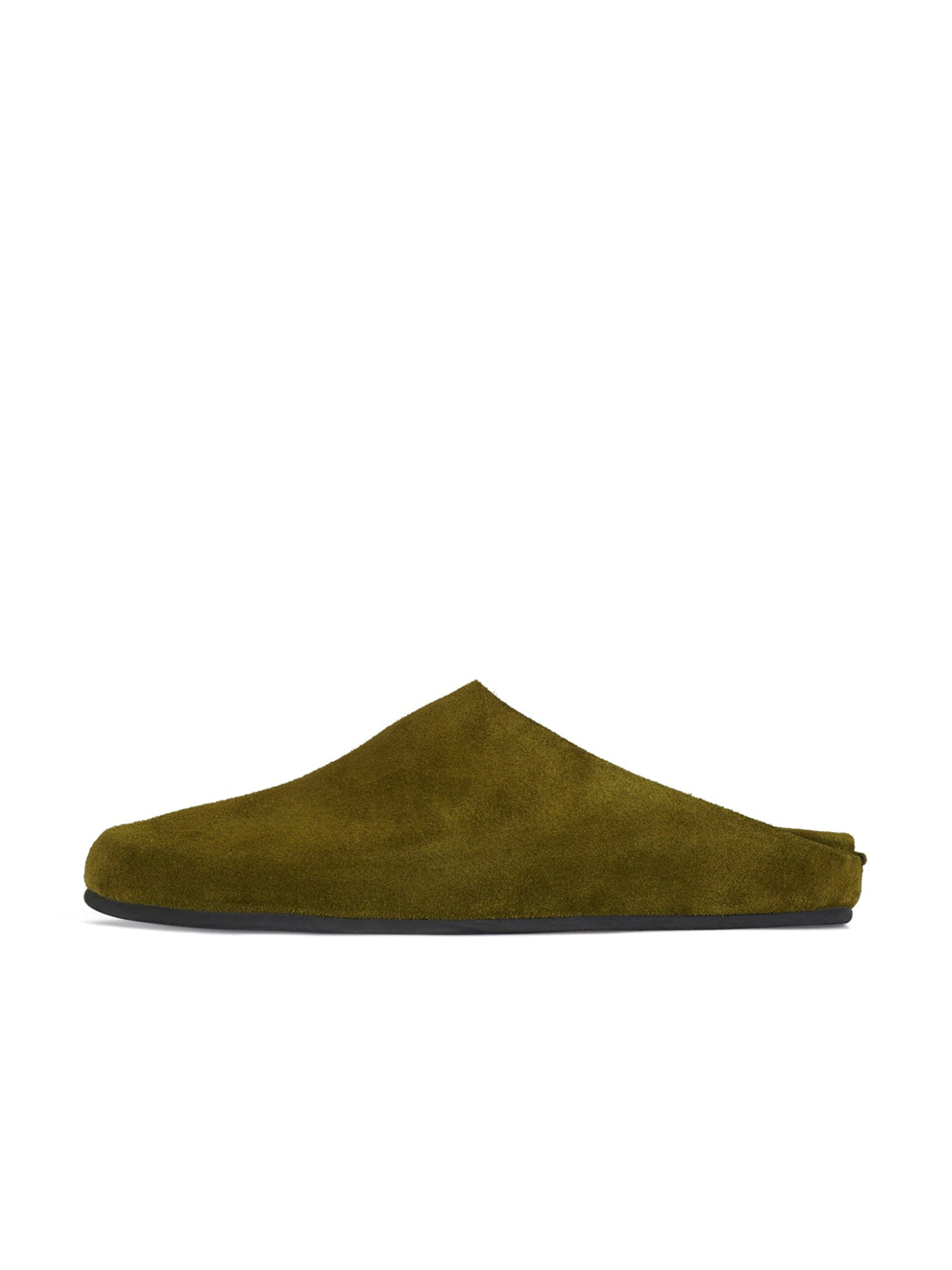 Olive Green Faux Suede Square-Toe Slip-On Simple Backless Flats