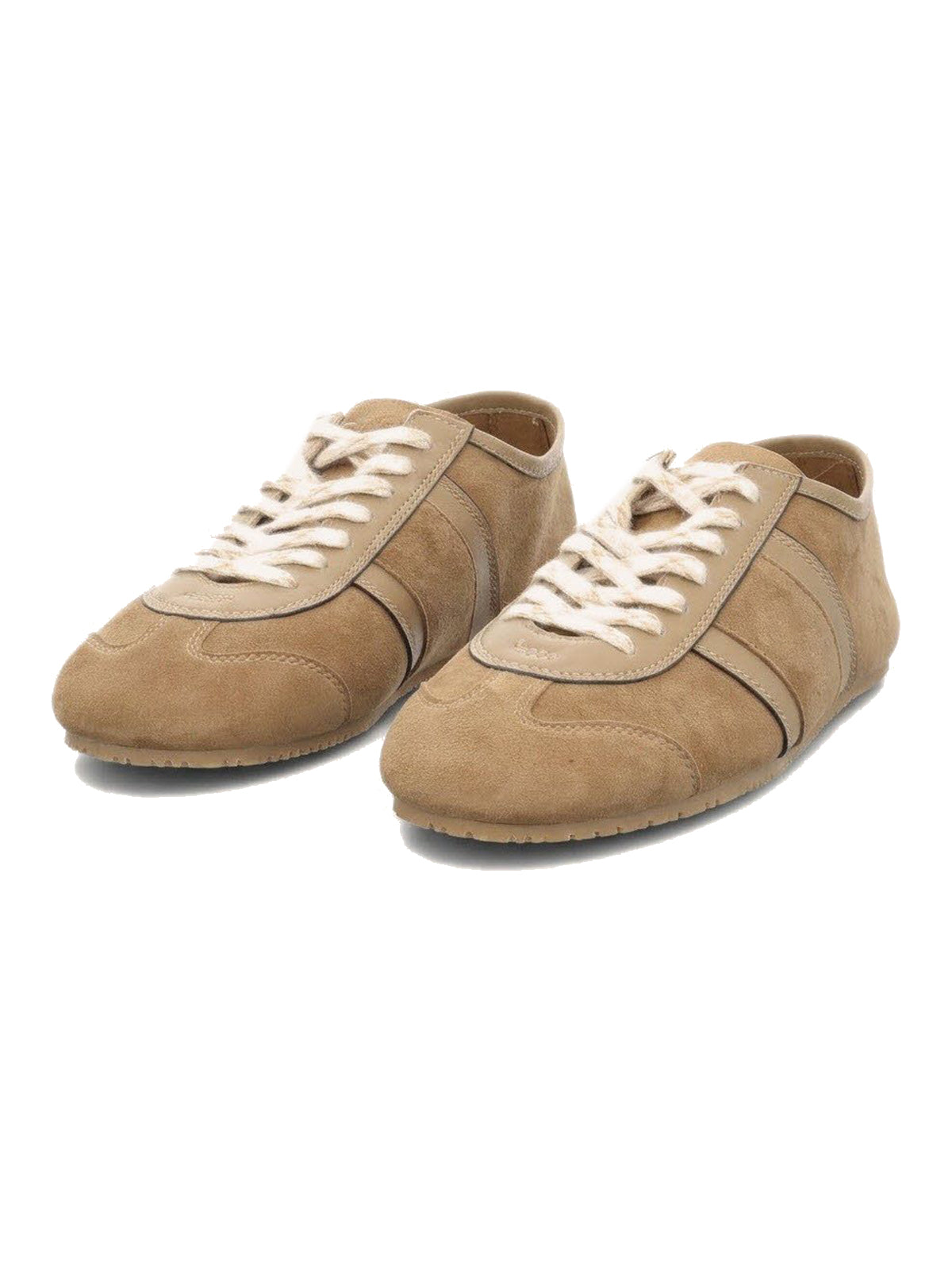 Brown Cow Suede And Cow Leather Round-Toe Lace-Up Flats Sneakers