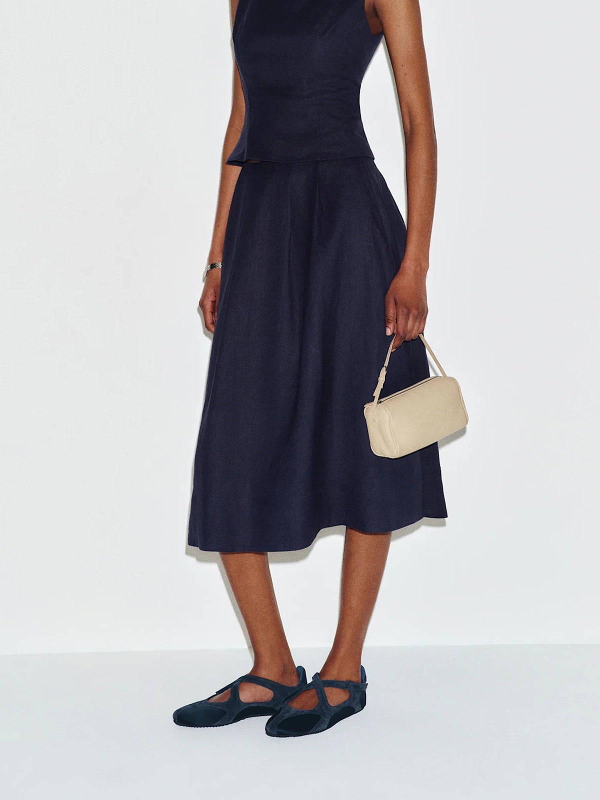 Dark Blue Satin And Cow Suede Round-Toe Middle Crossed Straps Sneakers