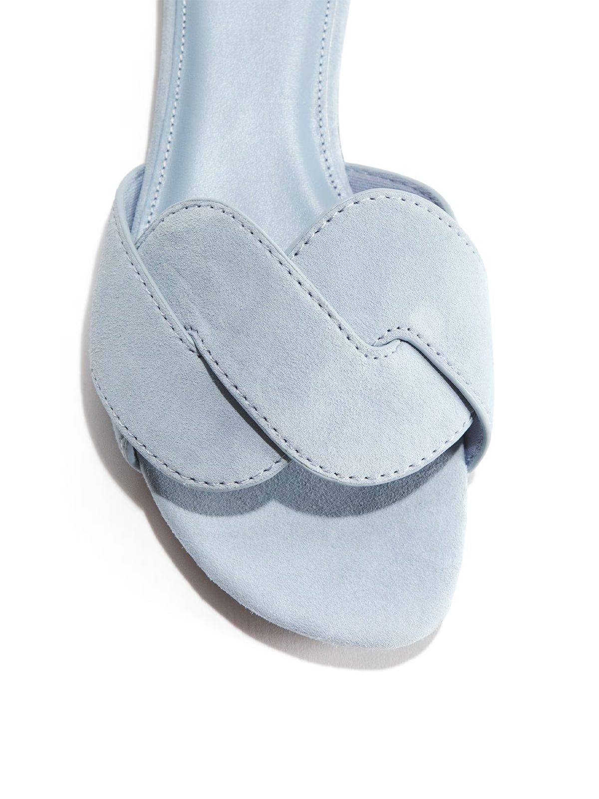 Blue Faux Suede Square-Toe Braided Strap Flats Sandals
