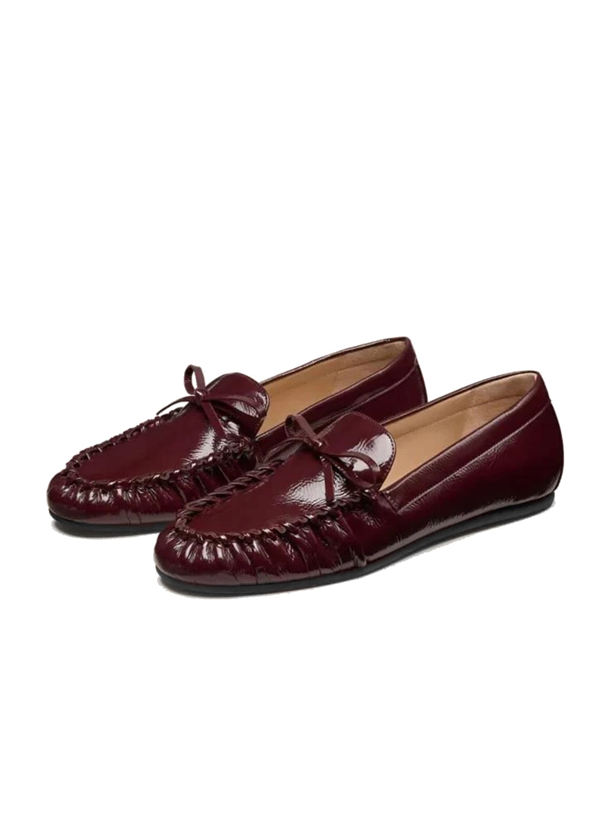Burgundy Round-Toe Front Bow Slip-On Chic Flats