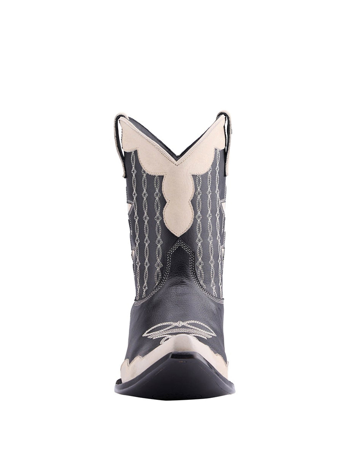 Snip-Toe Stars Inlay Chic Embroidery Ankle Cowgirl Boots - Black And Ivory
